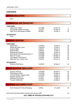 Commercial Air Transport Special Bulletins Sport