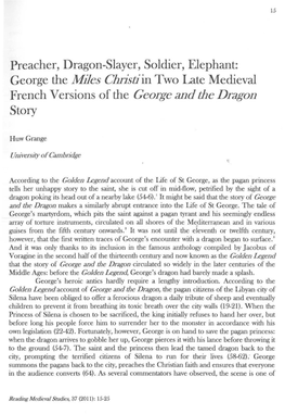 Preacher, Dragon-Slayer, Soldier, Elephant: George the Miles Christi in Two Late Medieval French Versions of the George and the Dragon Story