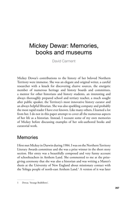 Mickey Dewar: Memories, Books and Museums David Carment