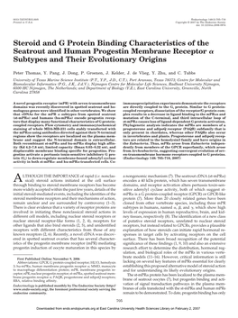 Steroid and G Protein Binding Characteristics of the Seatrout and Human Progestin Membrane Receptor ␣ Subtypes and Their Evolutionary Origins