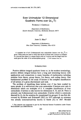 Even Unimodular 12-Dimensional Quadratic Forms Over C!(D)