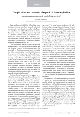 Complications and Treatment of Superficial Thrombophlebitis Complicações E Tratamento Da Tromboflebite Superficial