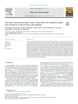 The Mouse Intron-Nested Gene, Israa, Is Expressed in the Lymphoid Organs and Involved in T-Cell Activation and Signaling T