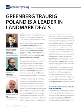 Greenberg Traurig Poland Is a Leader in Landmark Deals