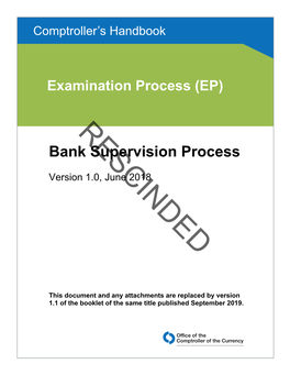 Bank Supervision Process, Comptroller's Handbook