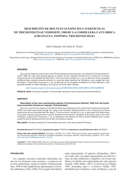 Descripción De Dos Nuevas Especies Cavernícolas De Trichoniscinae Verhoeff, 1908 De La Cordillera Cantábrica (Crustacea: Isopoda: Trichoniscidae)