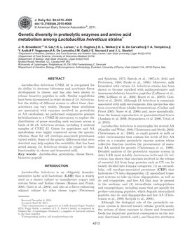 Genetic Diversity in Proteolytic Enzymes and Amino Acid Metabolism Among Lactobacillus Helveticus Strains1