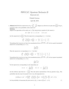 PHYS 517: Quantum Mechanics II Homework #2