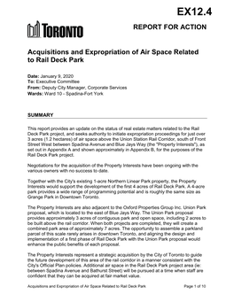 Acquisitions and Expropriation of Air Space Related to Rail Deck Park