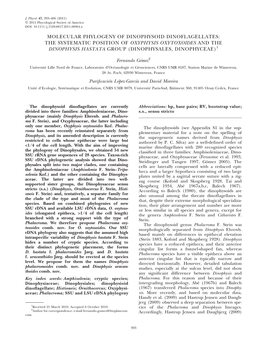 Molecular Phylogeny of Dinophysoid Dinoflagellates: the Systematic Position of Oxyphysis Oxytoxoides and the Dinophysis Hastata Group (Dinophysales, Dinophyceae)1