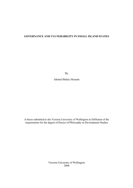 Governance and Vulnerability in Small Island States