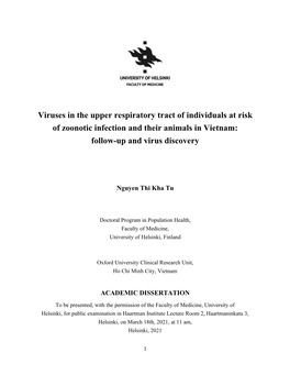 Viruses in the Upper Respiratory Tract of Individuals at Risk of Zoonotic Infection and Their Animals in Vietnam: Follow-Up and Virus Discovery