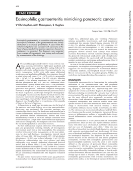 Eosinophilic Gastroenteritis Mimicking Pancreatic Cancer V Christopher, M H Thompson, S Hughes
