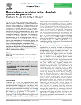 Recent Advances in Colloidal Indium Phosphide Quantum Dot Production Stephanie K