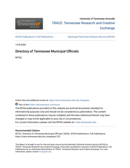 Directory of Tennessee Municipal Officials