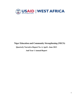 Niger Education and Community Strengthening (NECS) Quarterly Narrative Report No