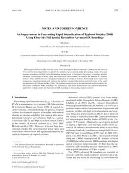 NOTES and CORRESPONDENCE an Improvement in Forecasting Rapid Intensification of Typhoon Sinlaku