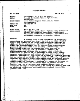 Syllabi for Instruction in Agricultural Meteorology. INSTITUTION World Meteorological Organization, Geneva (Switzerland)