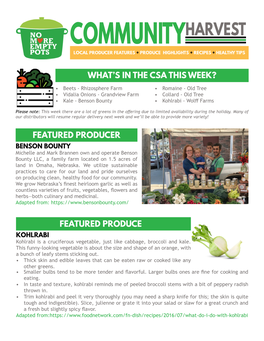 Communityharvest Local Producer Features + Produce Highlights + Recipes + Healthy Tips