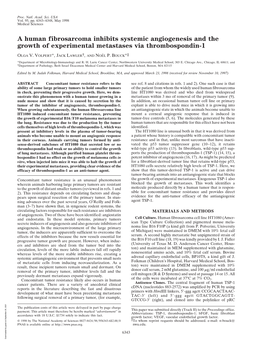 A Human Fibrosarcoma Inhibits Systemic Angiogenesis and the Growth of Experimental Metastases Via Thrombospondin-1