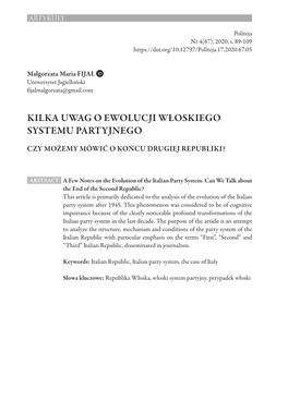 Kilka Uwag O Ewolucji Włoskiego Systemu Partyjnego