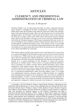 Articles Clemency and Presidential Administration of Criminal Law