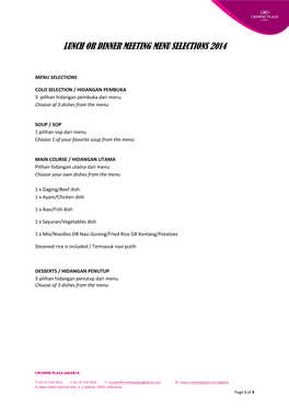 Lunch Or Dinner Meeting Menu Selections 2014