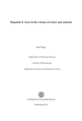 Hepatitis E Virus in the Virome of Water and Animals