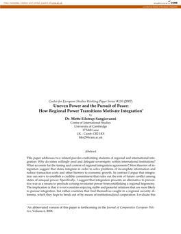 How Regional Power Transitions Motivate Integration* by Dr