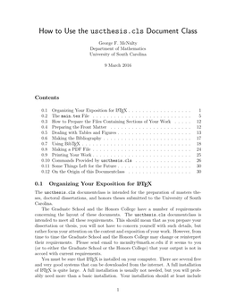 How to Use the Uscthesis.Cls Document Class