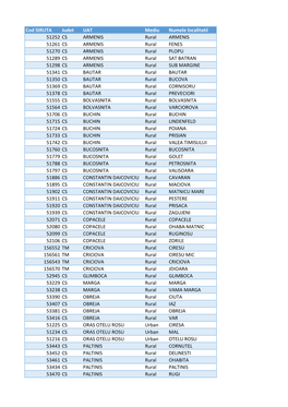 Cod SIRUTA Judet UAT Mediu Numele Localitatii 51252 CS ARMENIS Rural ARMENIS 51261 CS ARMENIS Rural FENES 51270 CS ARMENIS Rural