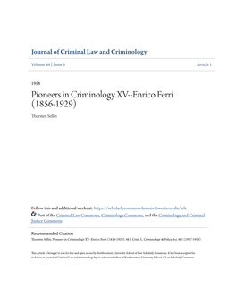 Pioneers in Criminology XV--Enrico Ferri (1856-1929) Thorsten Sellin