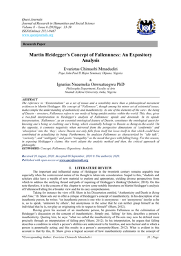 Martin Heidegger's Concept of Fallennness: an Expository Analysis