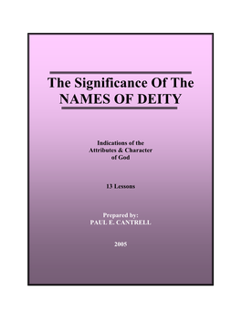 The Significance of the NAMES of DEITY