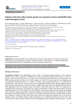 Impacts of Invasive Alien Marine Species on Ecosystem Services and Biodiversity: a Pan-European Review