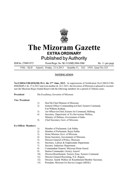 The Mizoram Gazette EXTRA ORDINARY Published by Authority RNI No