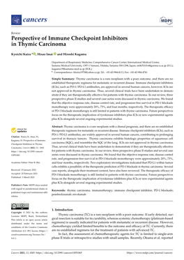 Perspective of Immune Checkpoint Inhibitors in Thymic Carcinoma