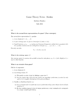 Game Theory Notes: Maskin