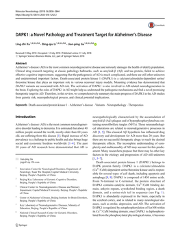 DAPK1: a Novel Pathology and Treatment Target for Alzheimer's