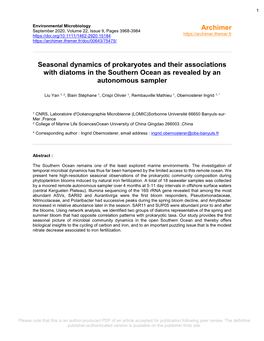 Seasonal Dynamics of Prokaryotes and Their Associations with Diatoms in the Southern Ocean As Revealed by an Autonomous Sampler