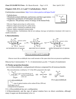 215-216 HH W13 Notes-Carbohydr