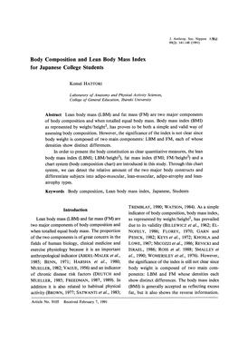 Body Composition and Lean Body Mass Index for Japanese College Students