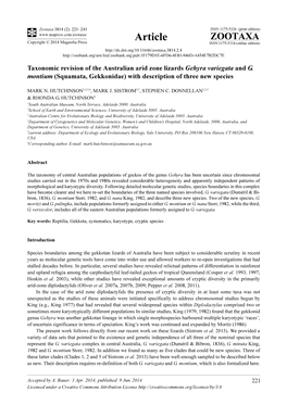 Taxonomic Revision of the Australian Arid Zone Lizards Gehyra Variegata and G