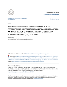 Teachers' Self-Efficacy Beliefs in Relation To