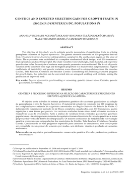 Genetics and Expected Selection Gain for Growth Traits in Eugenia Dysenterica Dc