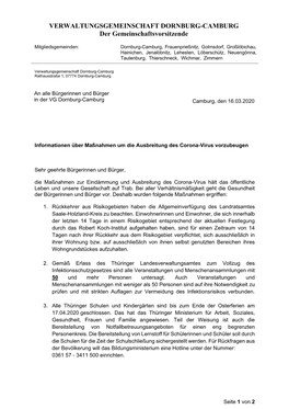 VERWALTUNGSGEMEINSCHAFT DORNBURG-CAMBURG Der Gemeinschaftsvorsitzende