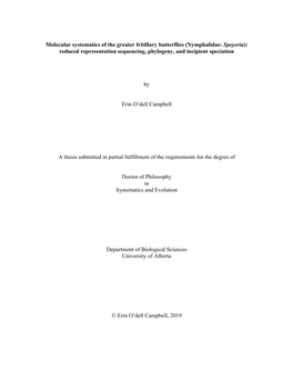 Molecular Systematics of the Greater Fritillary Butterflies (Nymphalidae: Speyeria): Reduced Representation Sequencing, Phylogeny, and Incipient Speciation