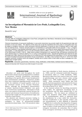 An Investigation of Meromixis in Cave Pools, Lechuguilla Cave, New Mexico