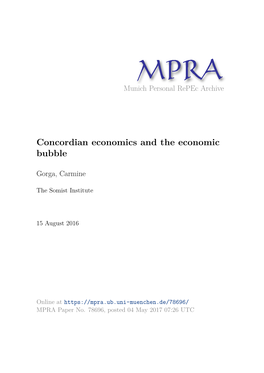 Concordian Economics and the Economic Bubble