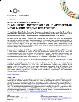 Black Rebel Motorcycle Club Apresentam Novo Álbum "Wrong Creatures"